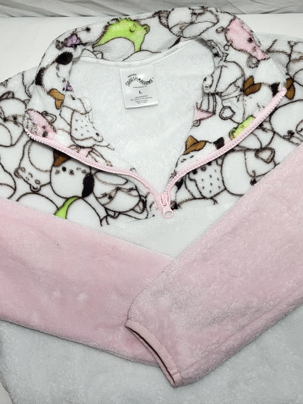 Squishmallows Plush Half-Zip Pajama Top in Pink, White, Green